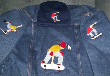 Skate Boys on a Denim Jacket and Knit Cap
